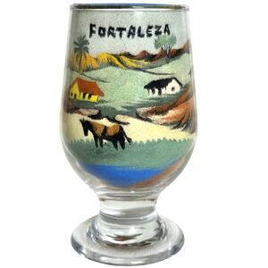 Brazilian Fortaleza Vintage Sand Art in Glass Coastal Village Scene at Sunset